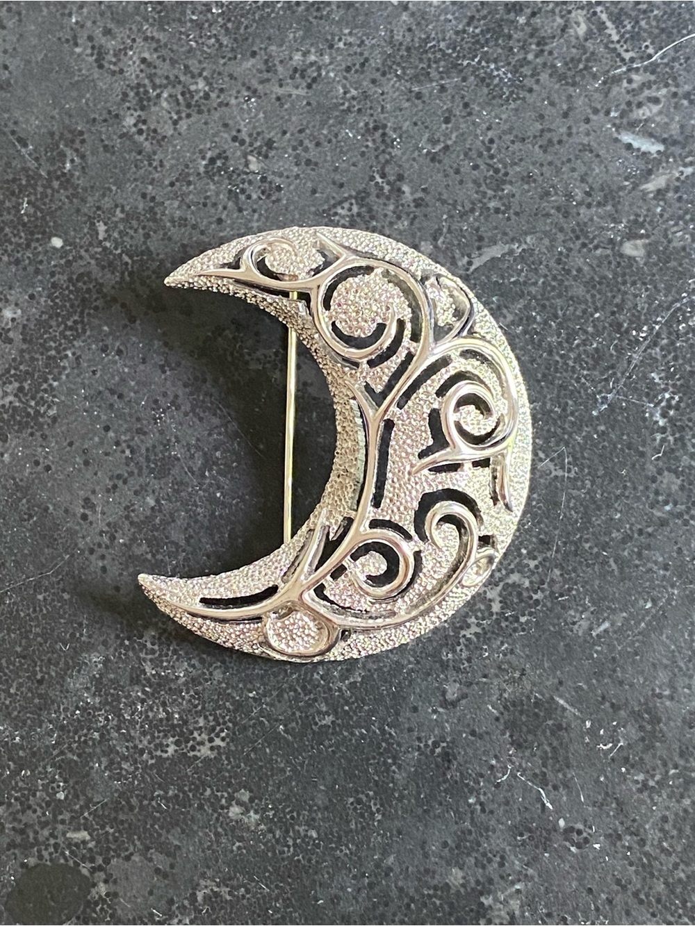 Vintage Sarah Coventry “Vienna Nights” Filigree Crescent Moon Domed Brooch